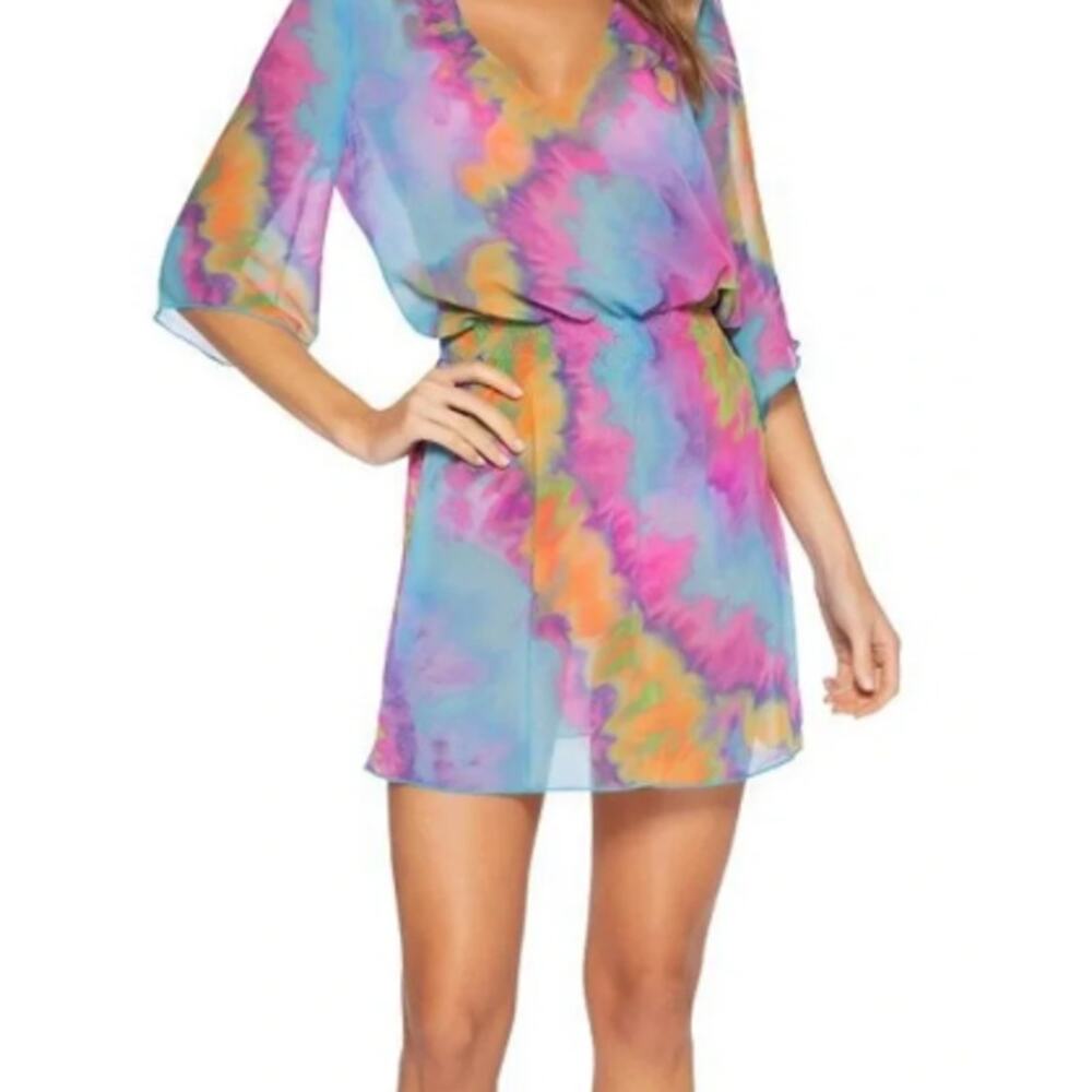 Becca by Rebecca Virtue Swim Cover Up Colorful Tie Dye Tunic Summer Resort Beach